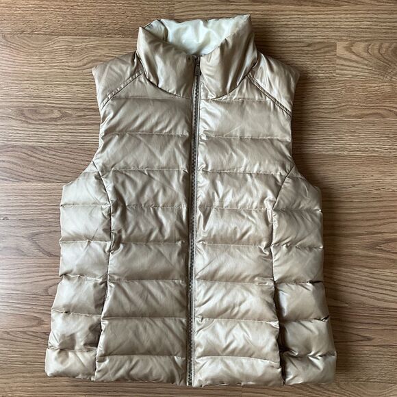 Tommy Bahama Duck Down Puffer Vest Womens Small Beige Cream Reversible Zip - Picture 1 of 11
